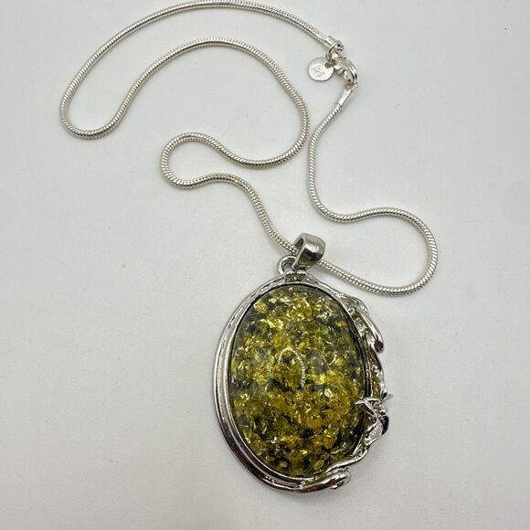 Monster Amber composite pendant, silver plated metal w/ 16", thick snake chain! - Picture 1 of 15
